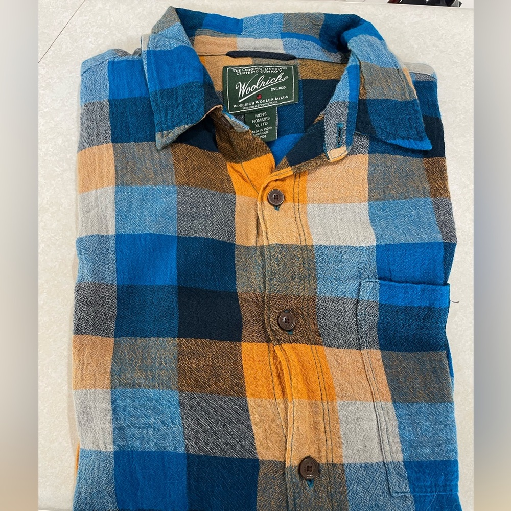 Woolrich Plaid Cotton Button Up Short Sleeve Shirt. Men's Large. Lightweight. - Picture 2 of 8